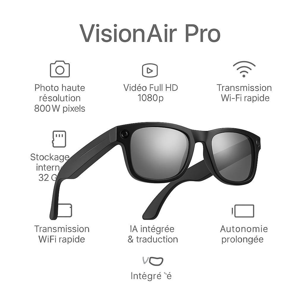 Lunettes de soleil Caméra IA – VisionAir Pro HD