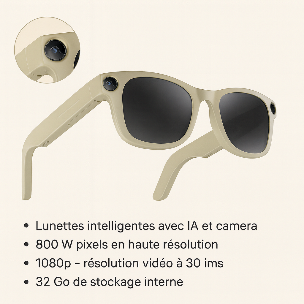 Lunettes Caméra IA Beige – DualLens HD