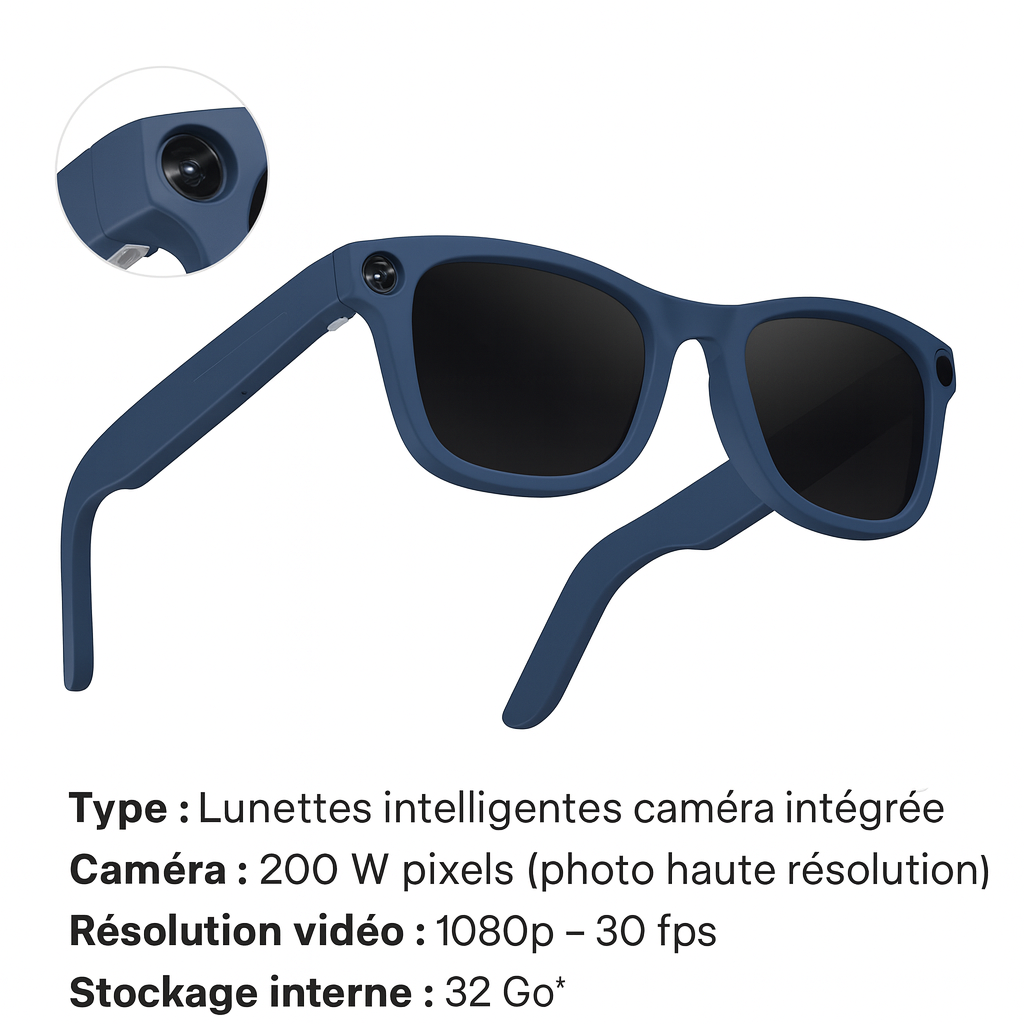 Lunettes Caméra IA Bleu – DualLens HD