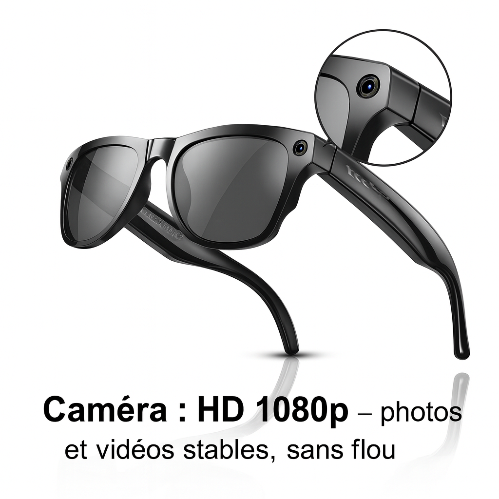 Lunettes Caméra IA Noires – VisionAir Smart 1080p
