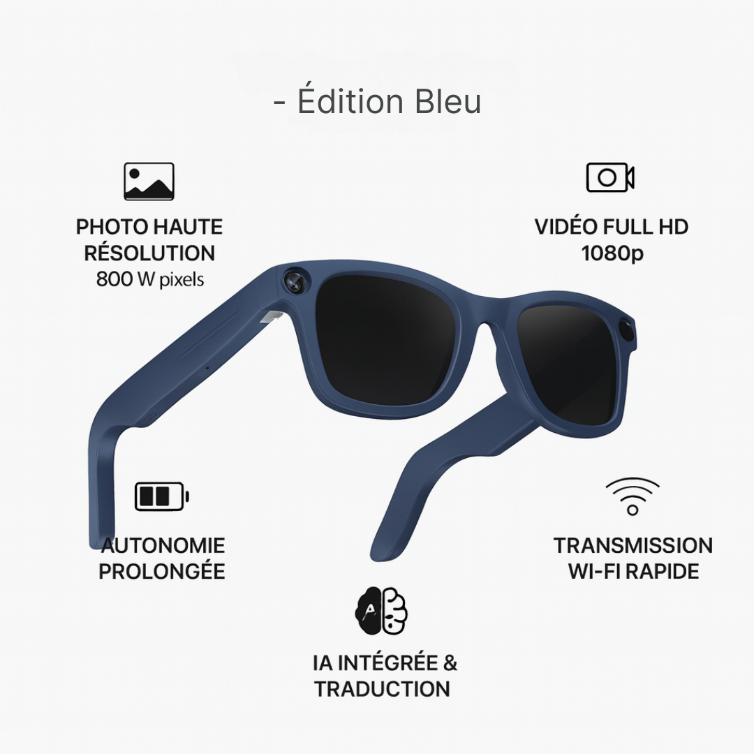 Lunettes Caméra IA Bleu – DualLens HD