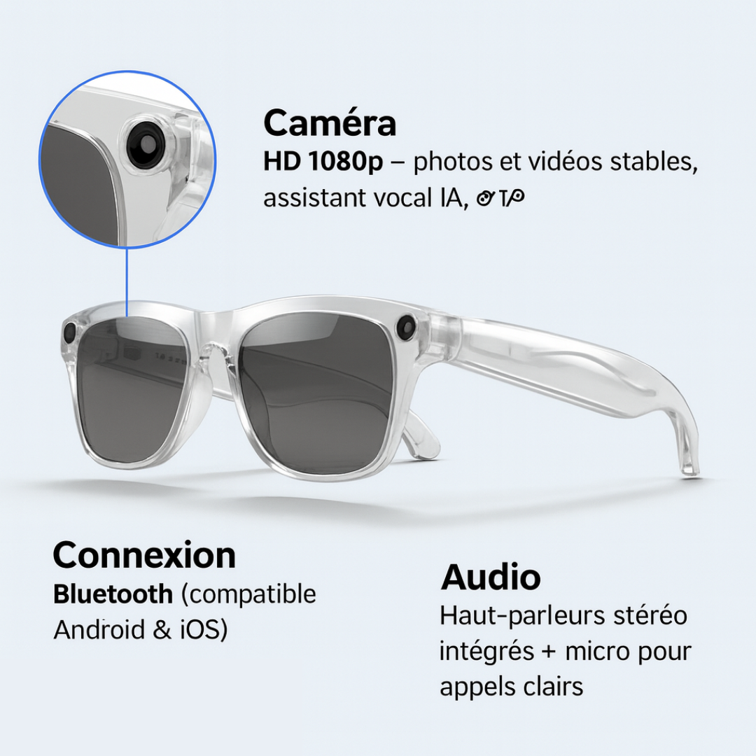 Lunettes Caméra IA Blanches – VisionAir Smart 1080p