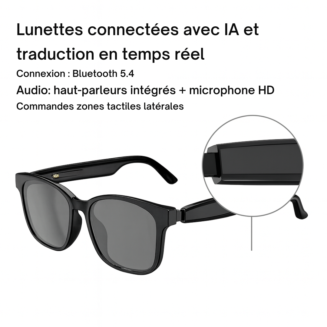 Lunettes connectées IA – Traduction & Audio Smart Pro