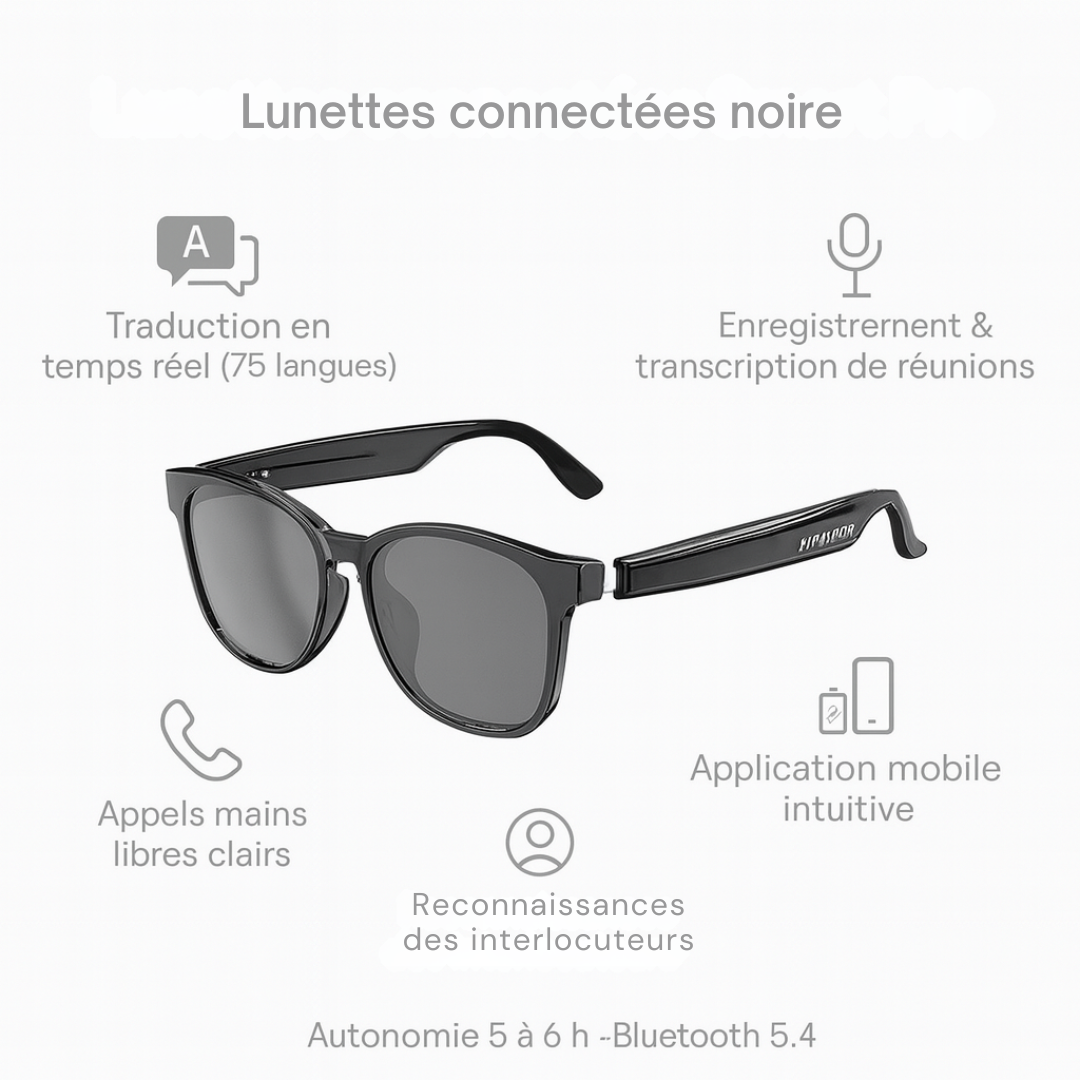 Lunettes connectées IA – Traduction & Audio Smart Pro