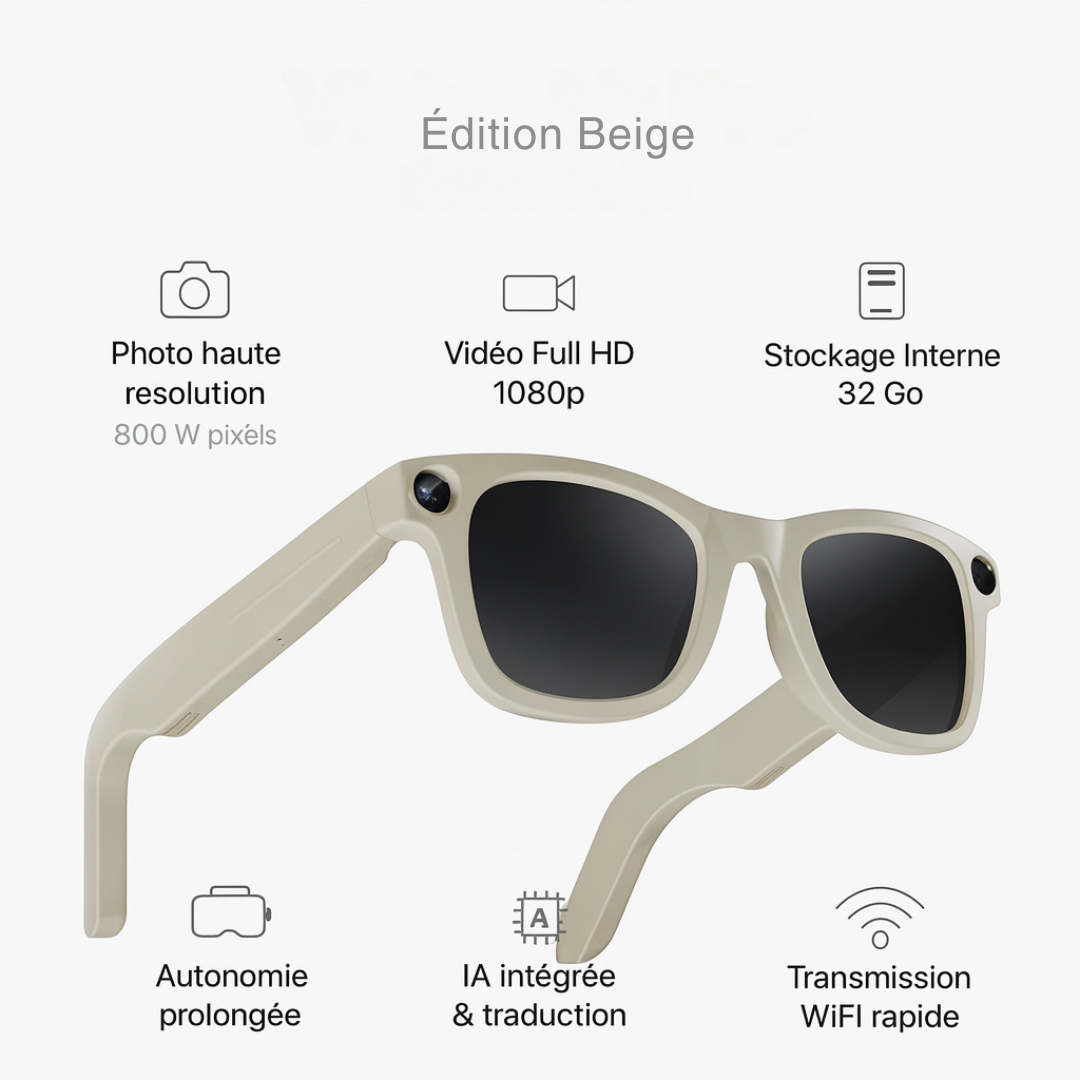 Lunettes Caméra IA Beige – DualLens HD