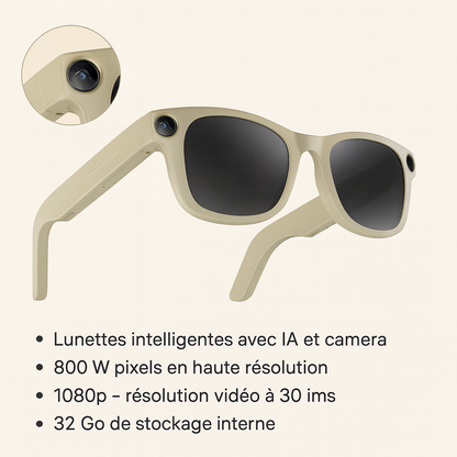 Lunettes Caméra IA Beige – DualLens HD