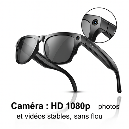 Lunettes Caméra IA Noires – VisionAir Smart 1080p