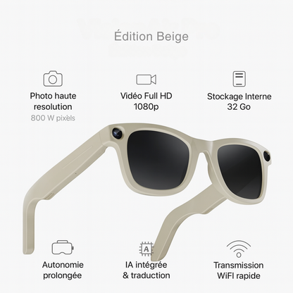 Lunettes Caméra IA Beige – DualLens HD